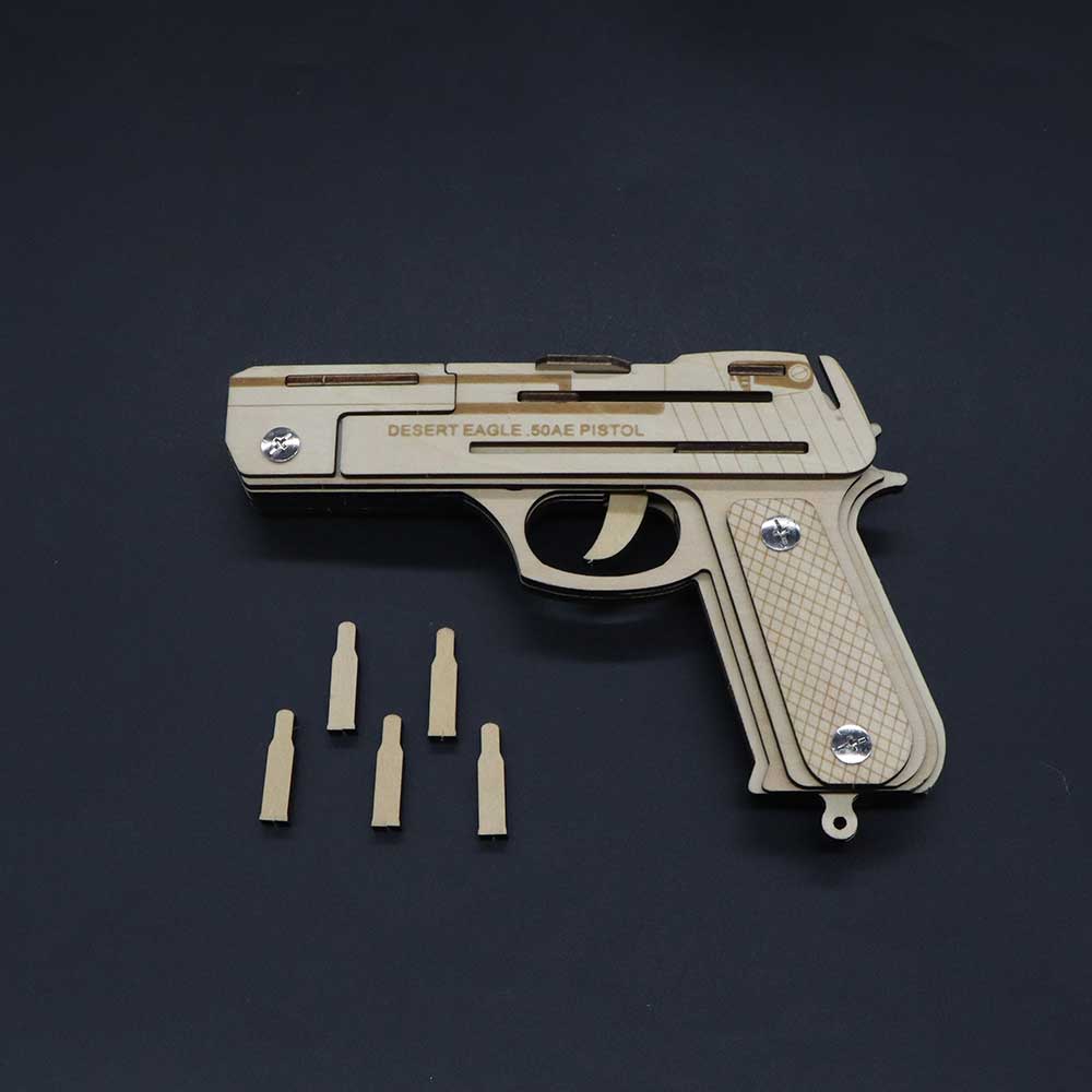 Solid Wooden Rubber Band Pistol With Functional Clip