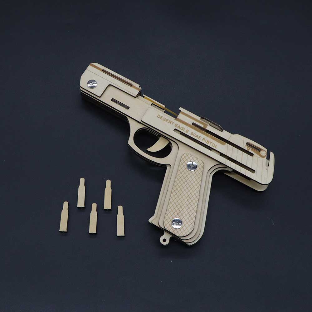 Solid Wooden Rubber Band Pistol With Functional Clip