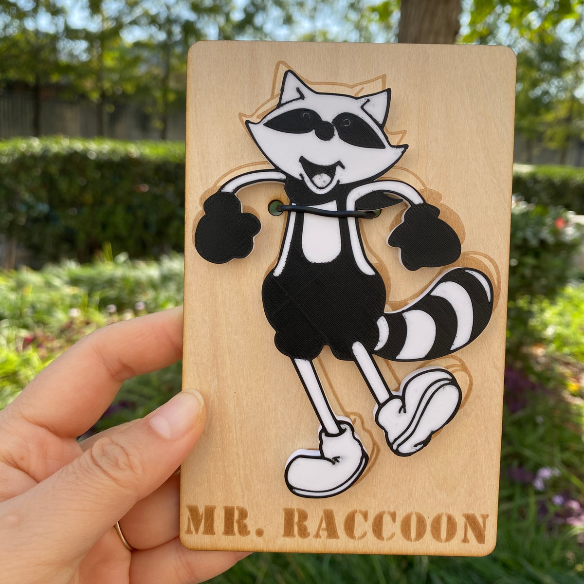 Black White Mr. Raccoon Art Fridge Magnet Fan-Made Refrigerator Decoration Magnet for Game Collectors