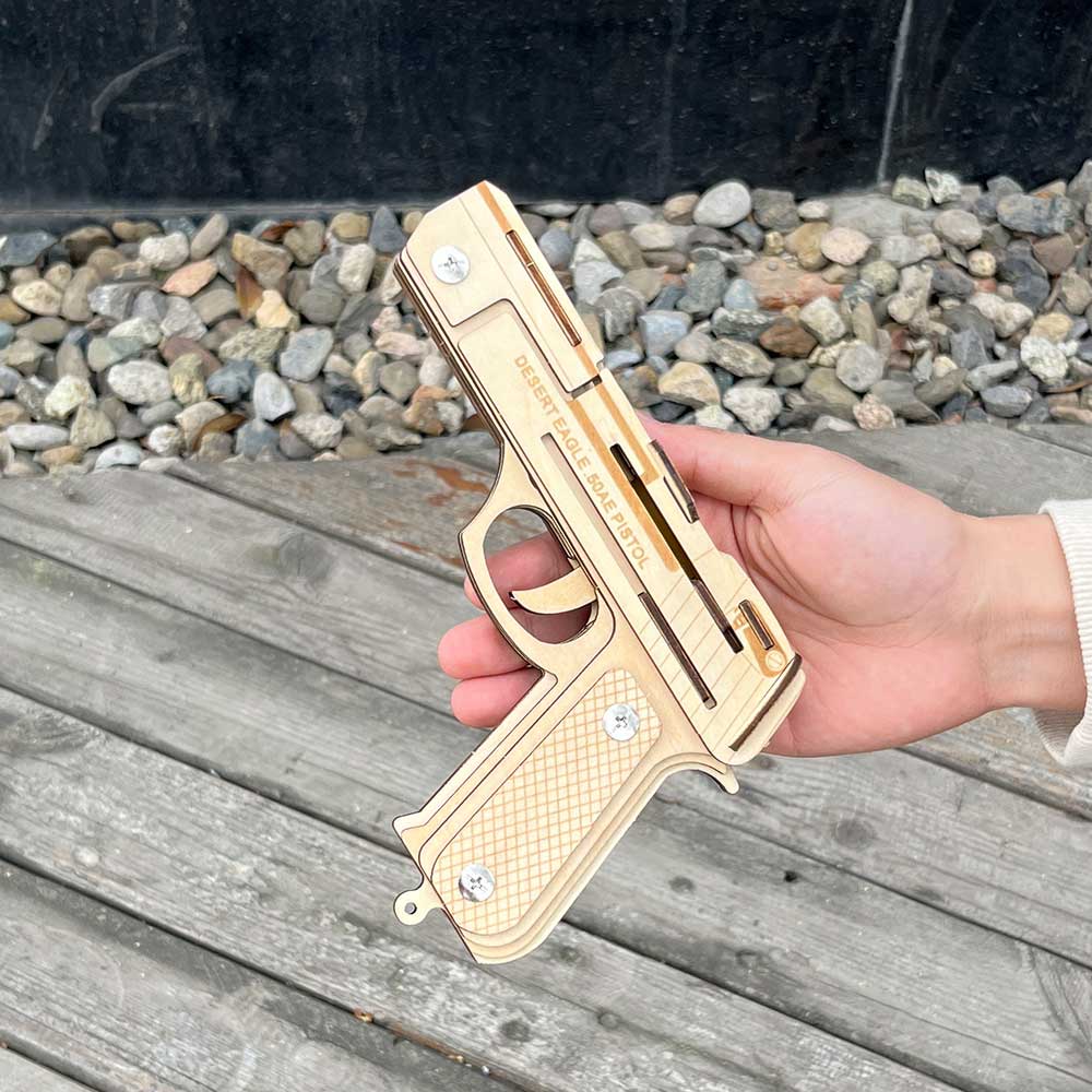 Solid Wooden Rubber Band Pistol With Functional Clip