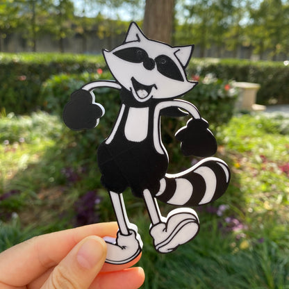 Black White Mr. Raccoon Art Fridge Magnet Fan-Made Refrigerator Decoration Magnet for Game Collectors