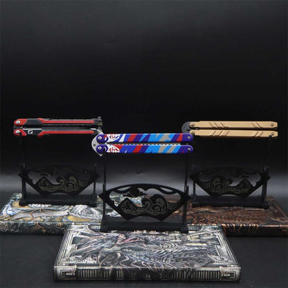 2-Layer Wooden Landscape Pattern Weapon Display Holder