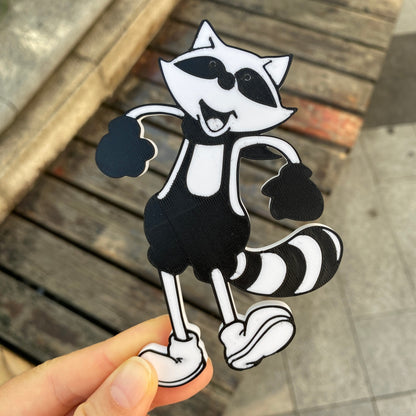 Black White Mr. Raccoon Art Fridge Magnet Fan-Made Refrigerator Decoration Magnet for Game Collectors