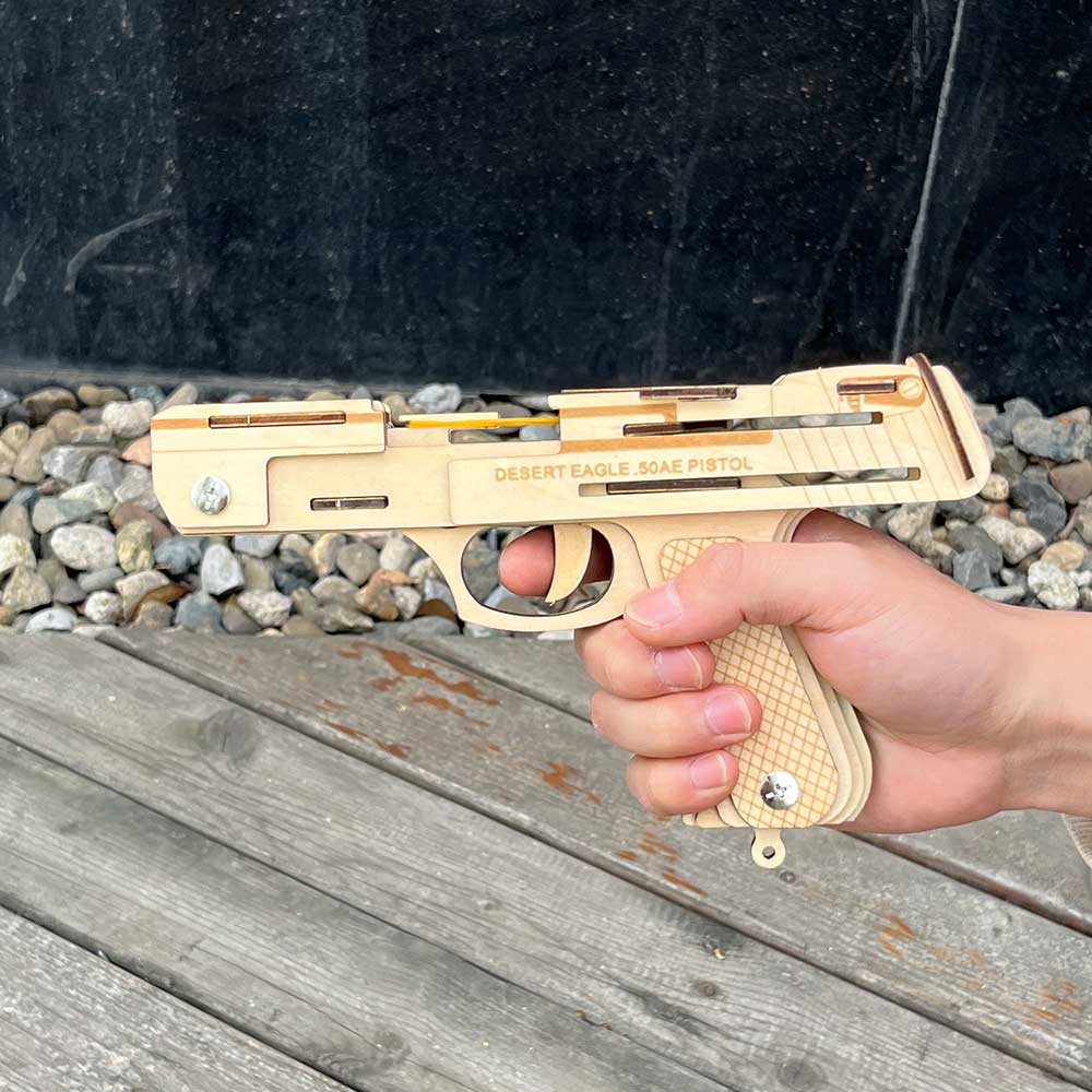 Solid Wooden Rubber Band Pistol With Functional Clip