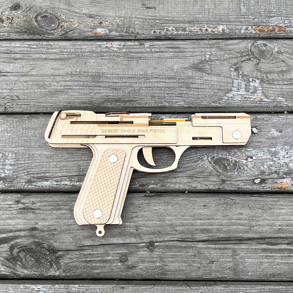 Solid Wooden Rubber Band Pistol With Functional Clip