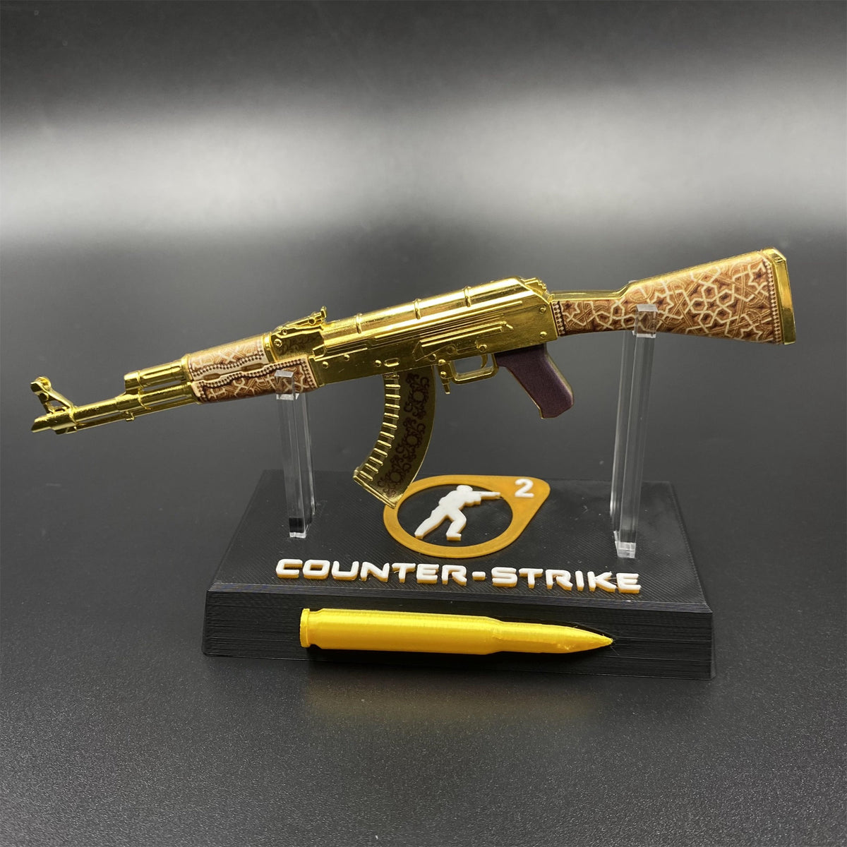 Mini AK-47 Gold Arabesque Metal Model CS2 Game Skin Collectible