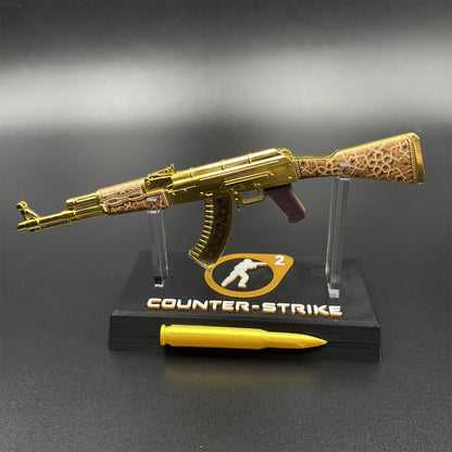 Mini AK-47 Gold Arabesque Metal Model CS2 Game Skin Collectible
