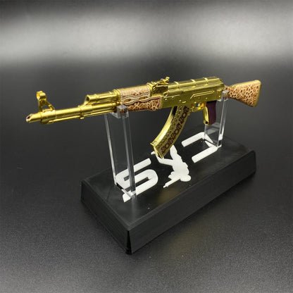 Mini AK-47 Gold Arabesque Metal Model CS2 Game Skin Collectible