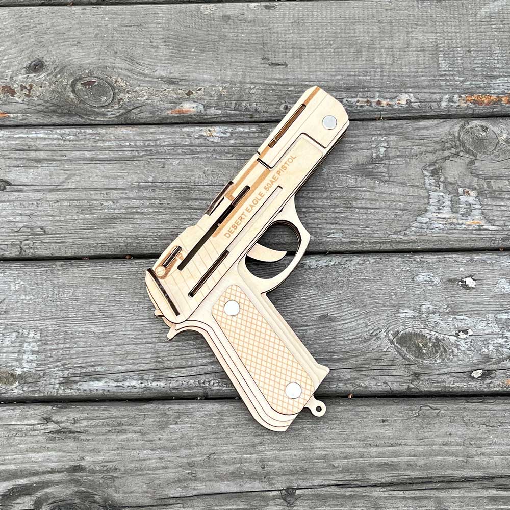 Solid Wooden Rubber Band Pistol With Functional Clip