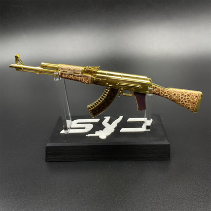 Mini AK-47 Gold Arabesque Metal Model CS2 Game Skin Collectible