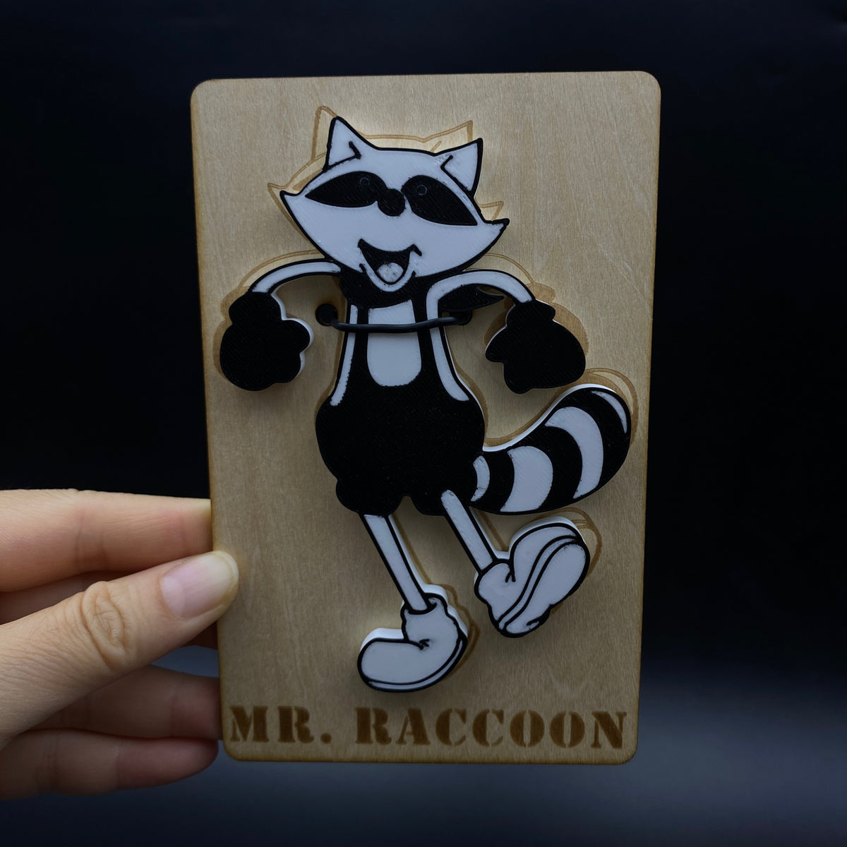 Black White Mr. Raccoon Art Fridge Magnet Fan-Made Refrigerator Decoration Magnet for Game Collectors