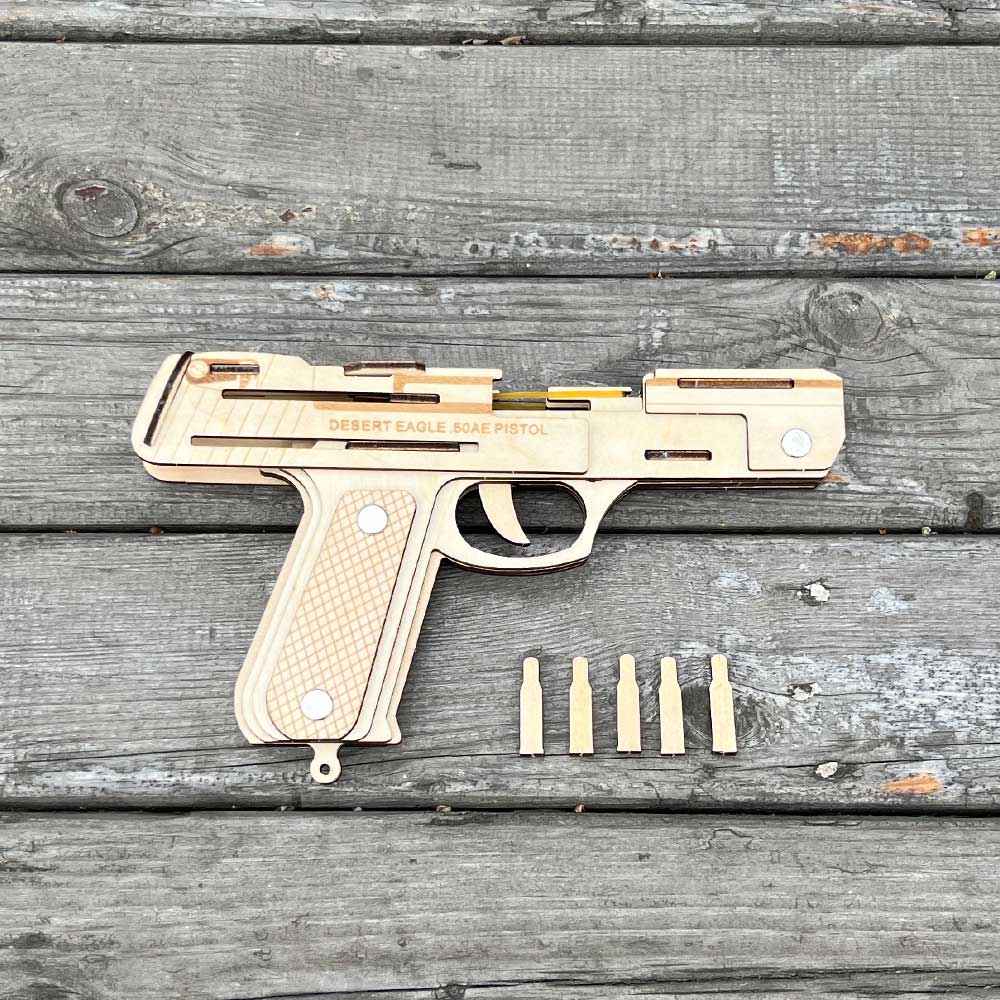 Solid Wooden Rubber Band Pistol With Functional Clip