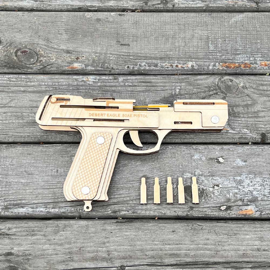 Solid Wooden Rubber Band Pistol With Functional Clip