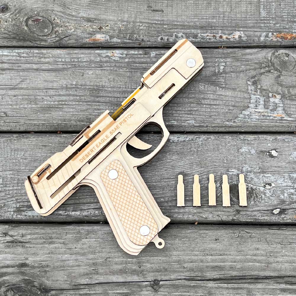 Solid Wooden Rubber Band Pistol With Functional Clip