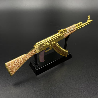 Mini AK-47 Gold Arabesque Metal Model CS2 Game Skin Collectible