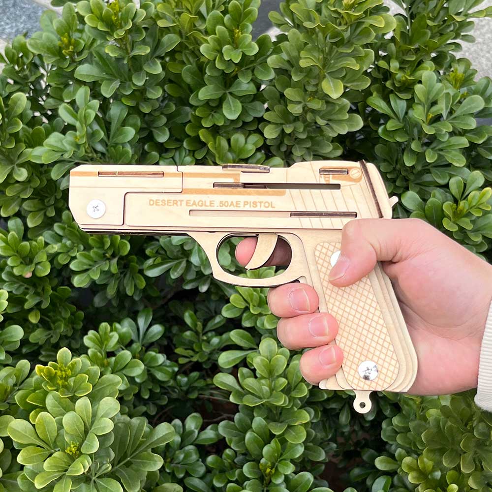 Solid Wooden Rubber Band Pistol With Functional Clip