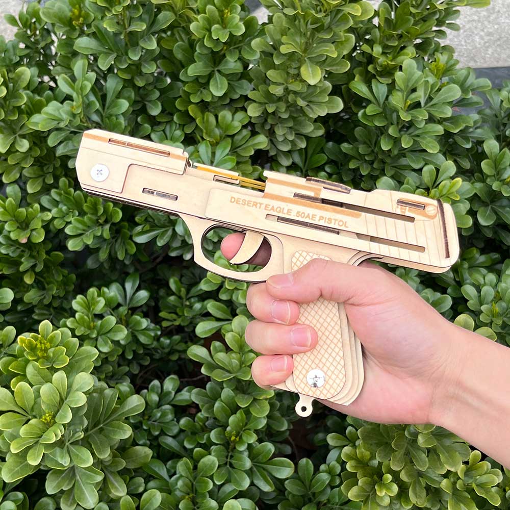 Solid Wooden Rubber Band Pistol With Functional Clip