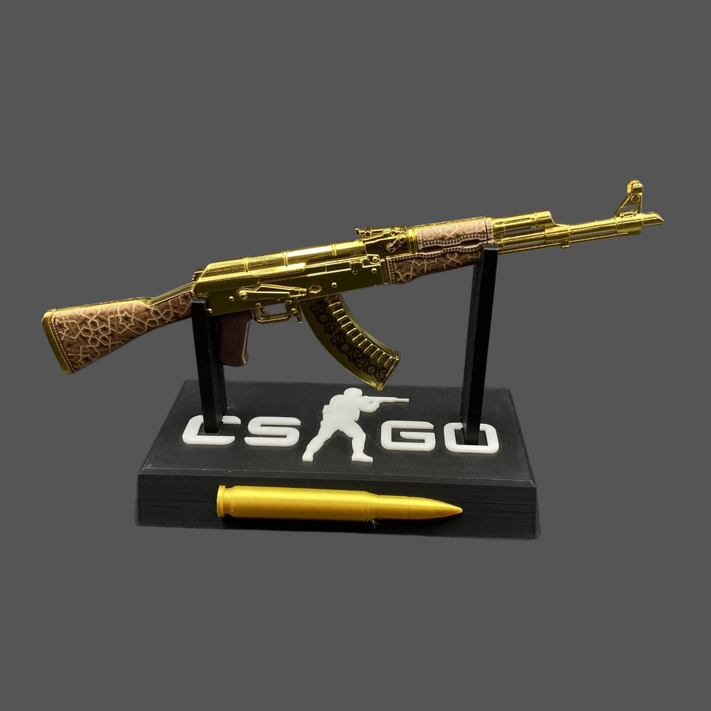 Mini AK-47 Gold Arabesque Metal Model CS2 Game Skin Collectible