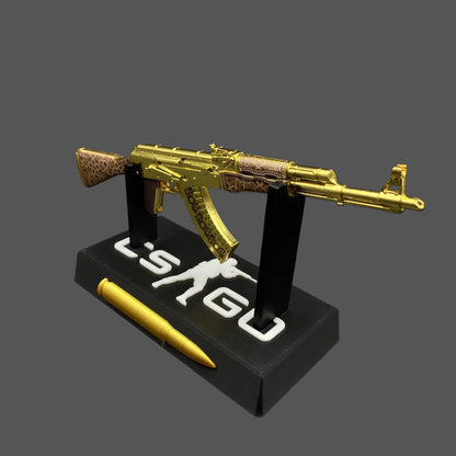 Mini AK-47 Gold Arabesque Metal Model CS2 Game Skin Collectible
