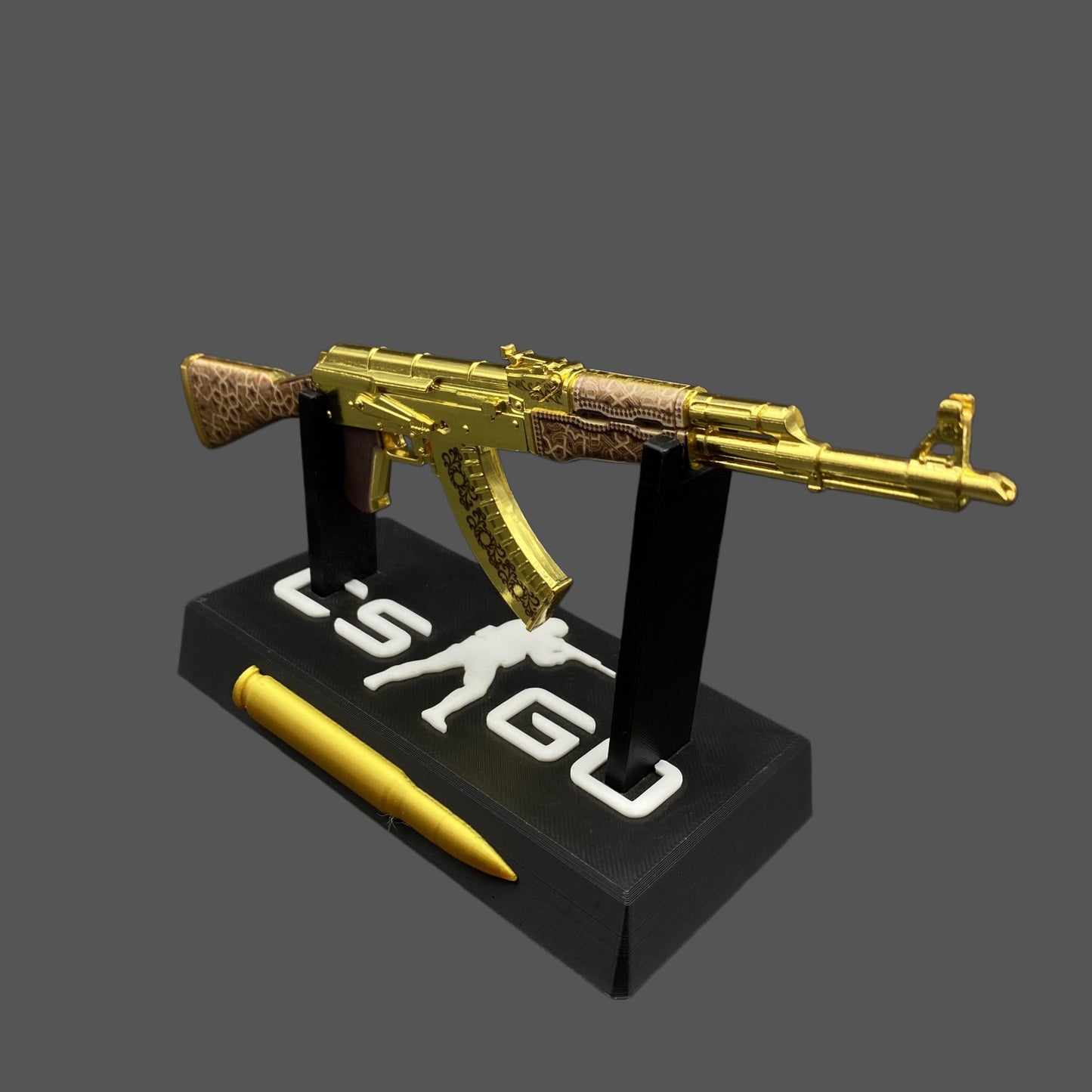 Mini AK-47 Gold Arabesque Metal Model CS2 Game Skin Collectible