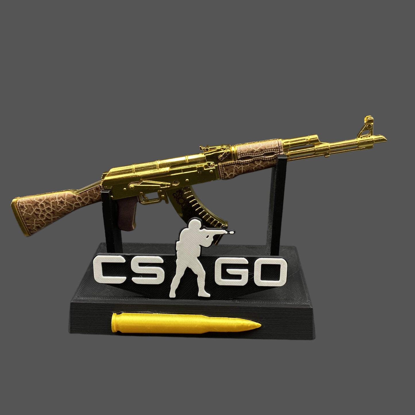 Mini AK-47 Gold Arabesque Metal Model CS2 Game Skin Collectible