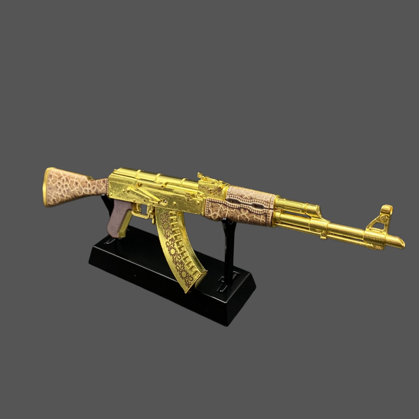 Mini AK-47 Gold Arabesque Metal Model CS2 Game Skin Collectible