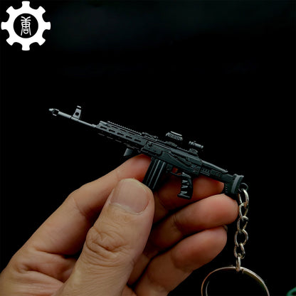 Metal AK308 Mini Gun Model Keychain Backpack Pendant