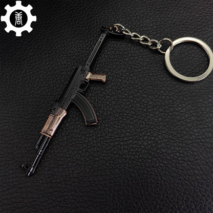 Tiny AKS-47 Assault Rifle Model Metal Keychain