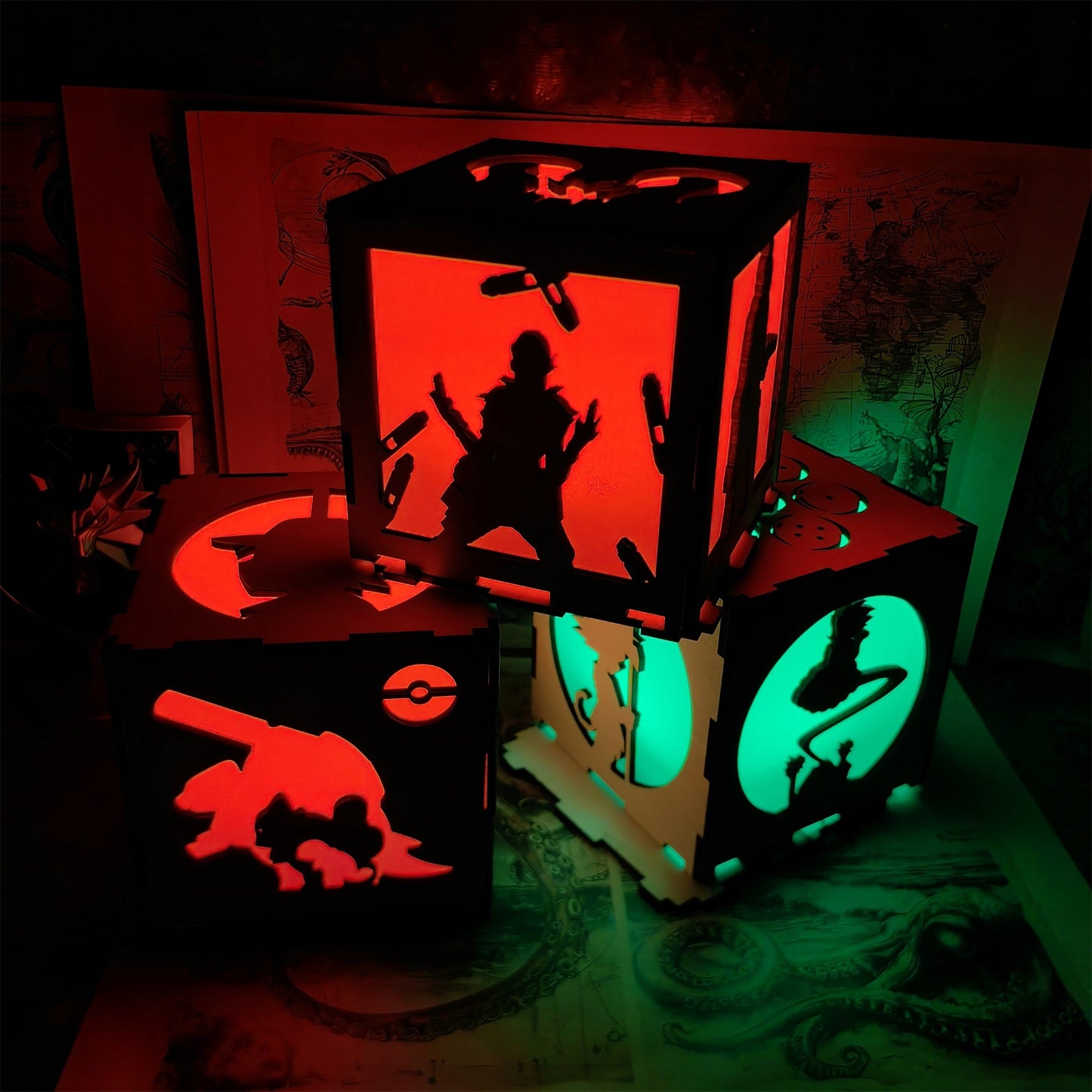 Anime Cute Pet Inspired Wood Cube Light Desk Decor