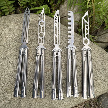 Stainless Steel Sword Comb Head Blunt Blade Balisong Butterfly Knife Trainer