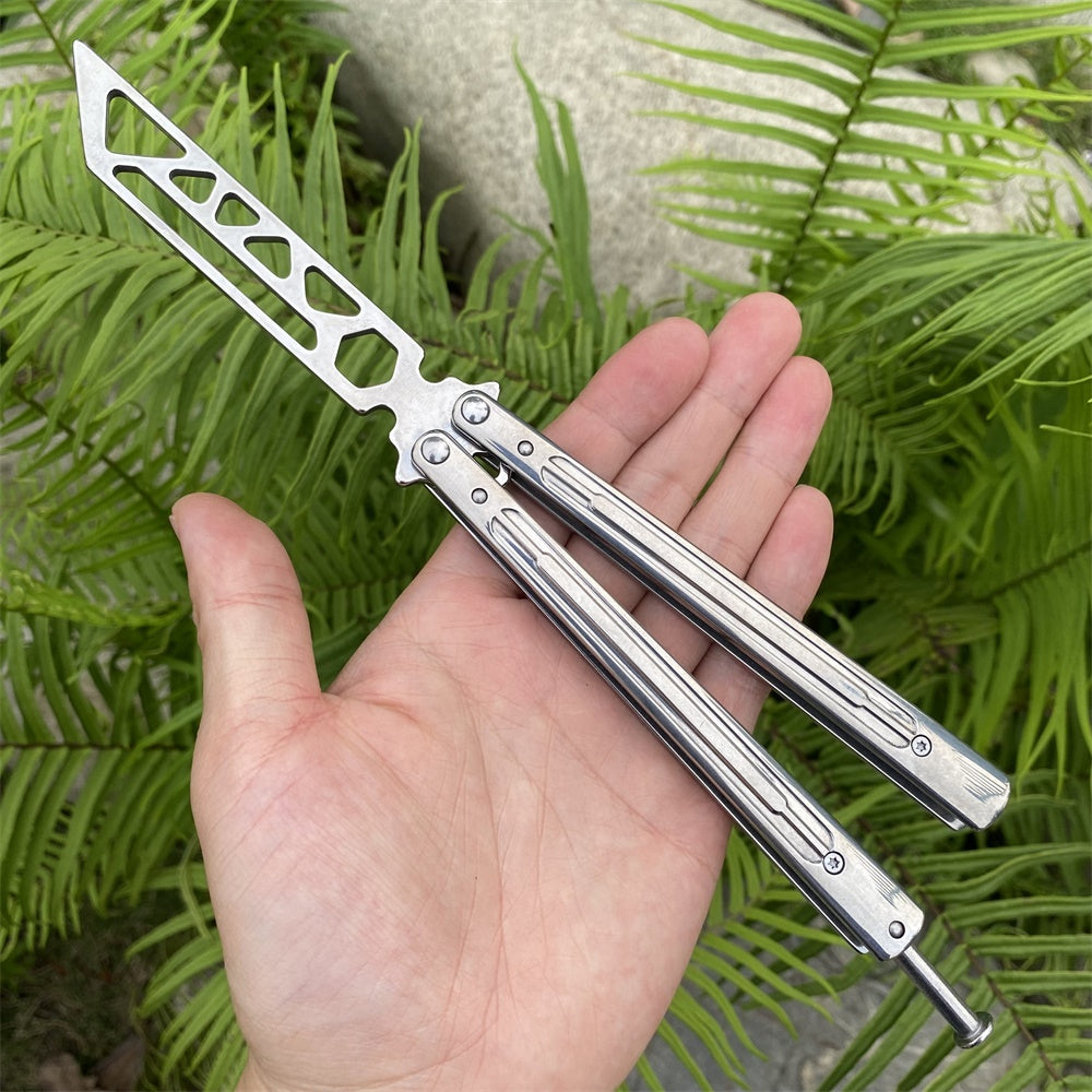 Stainless Steel Sword Comb Head Blunt Blade Balisong Butterfly Knife Trainer