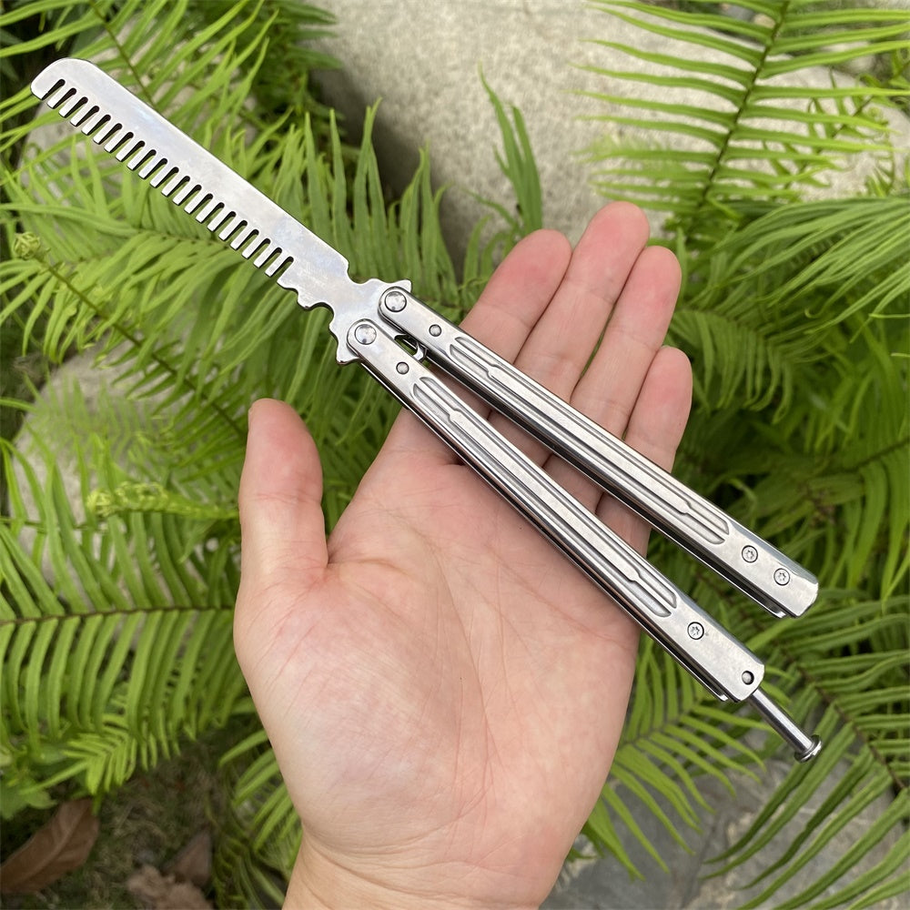 Stainless Steel Sword Comb Head Blunt Blade Balisong Butterfly Knife Trainer