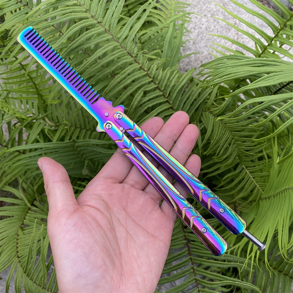 Stainless Steel Blunt Blade Rainbow Color Sword Head Comb Balisong ...