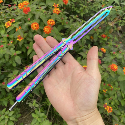 Stainless Steel Blunt Blade Rainbow Color Sword Head Comb Balisong Training Knife EDC