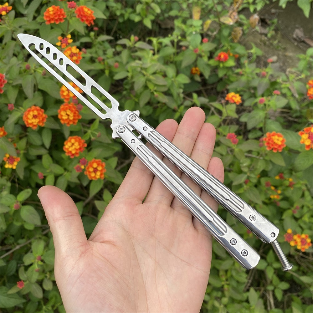 Stainless Steel Sword Comb Head Blunt Blade Balisong Butterfly Knife Trainer