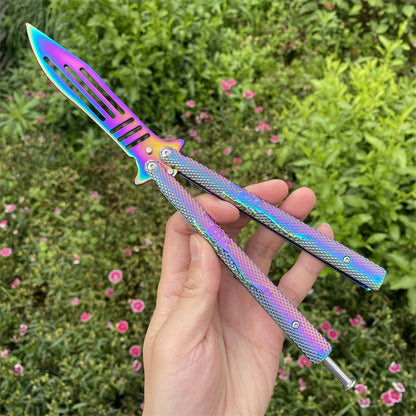 Stainless Steel Rainbow Color Scorpion Relief  Blunt Blade Balisong Butterfly Knife Trainer
