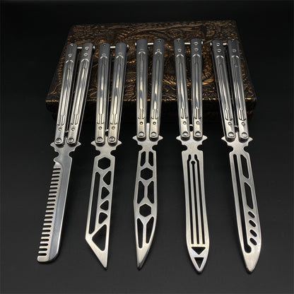 Stainless Steel Sword Comb Head Blunt Blade Balisong Butterfly Knife Trainer