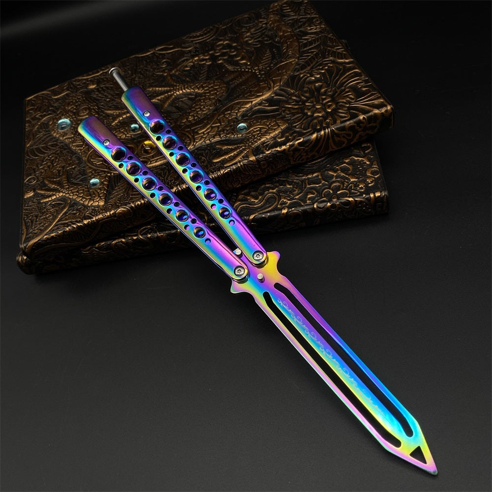 Stainless Steel Blunt Blade Rainbow Color Sword Head Comb Balisong ...