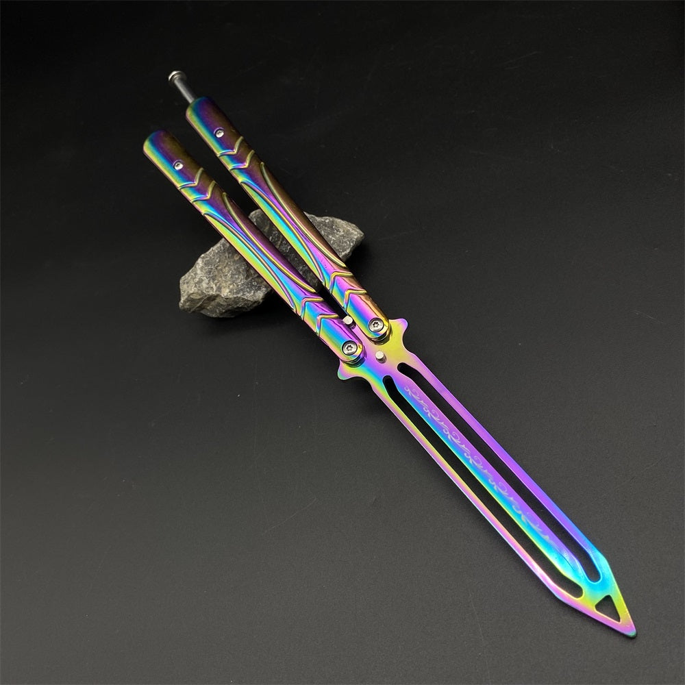 Stainless Steel Blunt Blade Rainbow Color Sword Head Comb Balisong ...