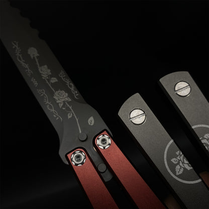 High-End TF2 Black Rose Butterfly Knife Trainer CNC Aluminum Alloy Handle Balisong Trainer