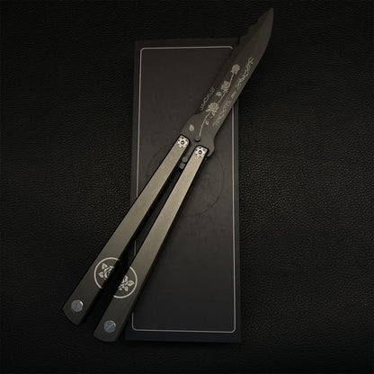 High-End TF2 Black Rose Butterfly Knife Trainer CNC Aluminum Alloy Handle Balisong Trainer