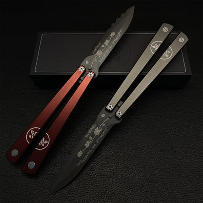 High-End TF2 Black Rose Butterfly Knife Trainer CNC Aluminum Alloy Handle Balisong Trainer