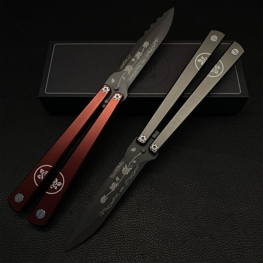 High-End TF2 Black Rose Butterfly Knife Trainer CNC Aluminum Alloy Handle Balisong Trainer