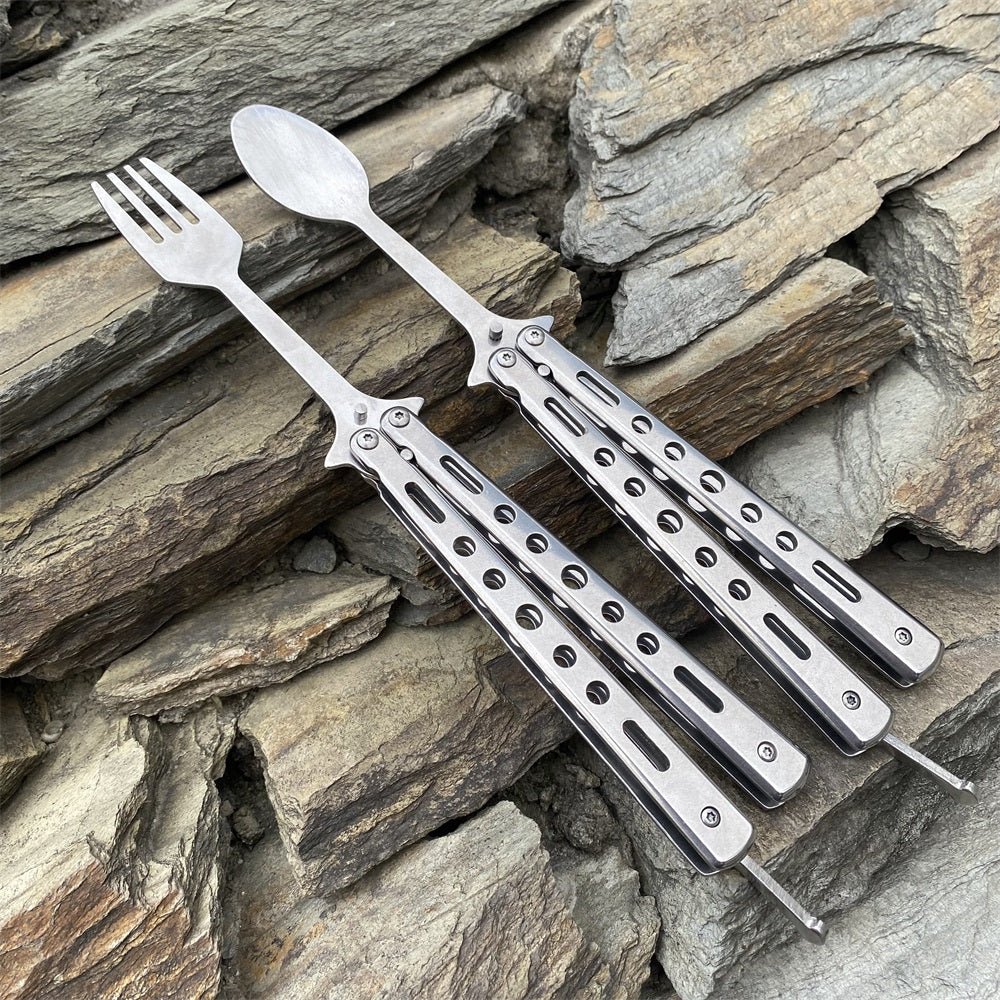 Stainless Steel Fork Spoon Balisong Butterfly Trainer