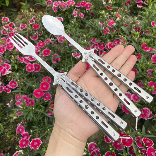 Stainless Steel Fork Spoon Balisong Butterfly Trainer