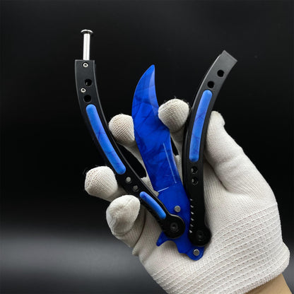 CS Butterfly Knife Blue Doppler Unsharpened Balisong Trainer - Dull Blade Replica