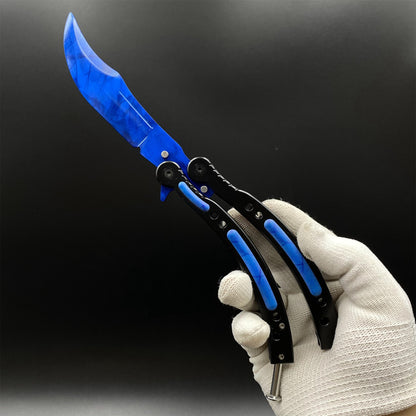 CS Butterfly Knife Blue Doppler Unsharpened Balisong Trainer - Dull Blade Replica