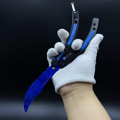 CS Butterfly Knife Blue Doppler Unsharpened Balisong Trainer - Dull Blade Replica