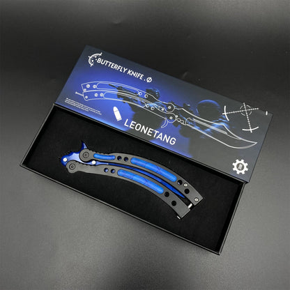 CS Butterfly Knife Blue Doppler Unsharpened Balisong Trainer - Dull Blade Replica