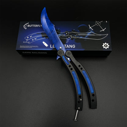 CS Butterfly Knife Blue Doppler Unsharpened Balisong Trainer - Dull Blade Replica
